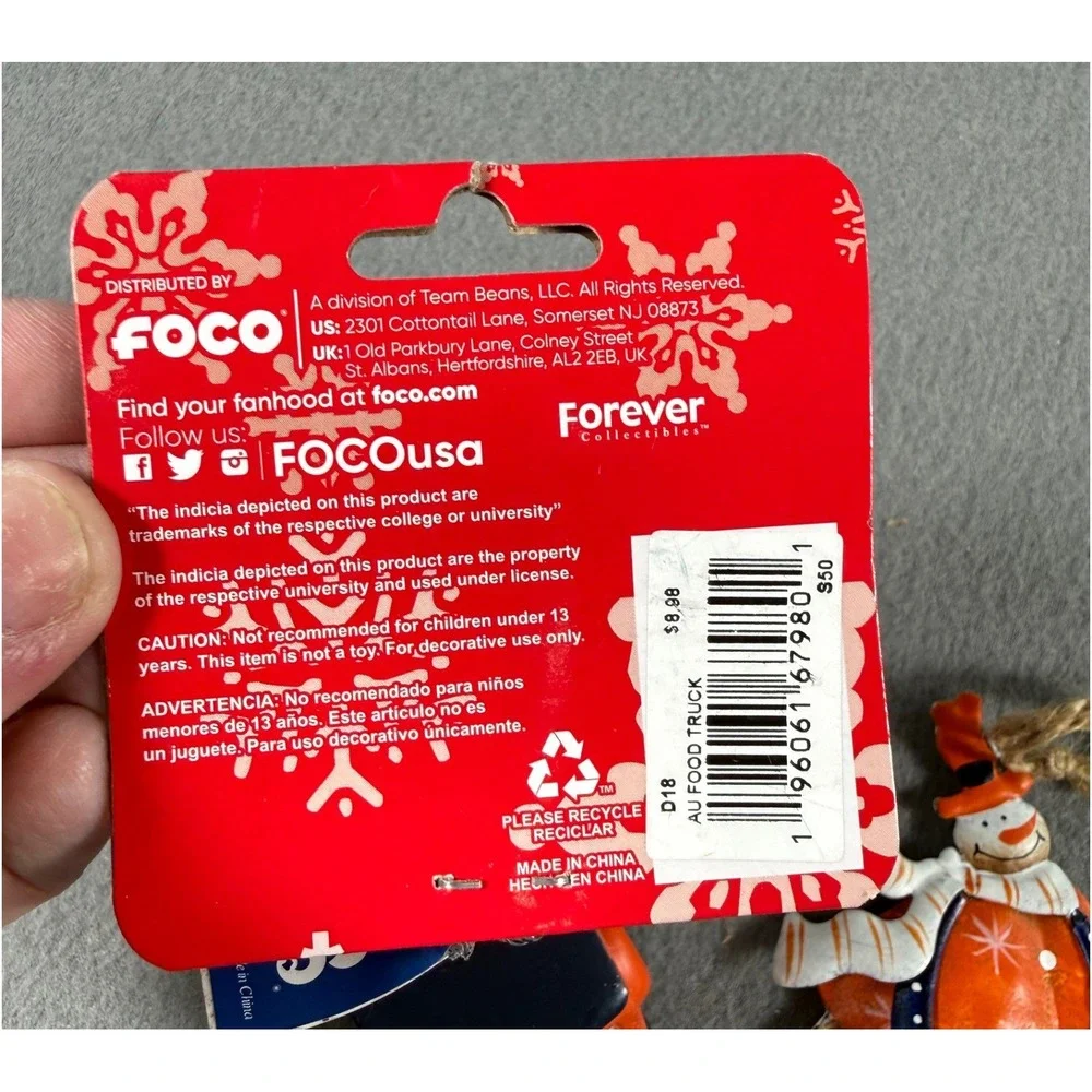 Lot 2 Auburn Tigers Football Christmas Ornaments FOCO Food Truck Snowman NCAA AU